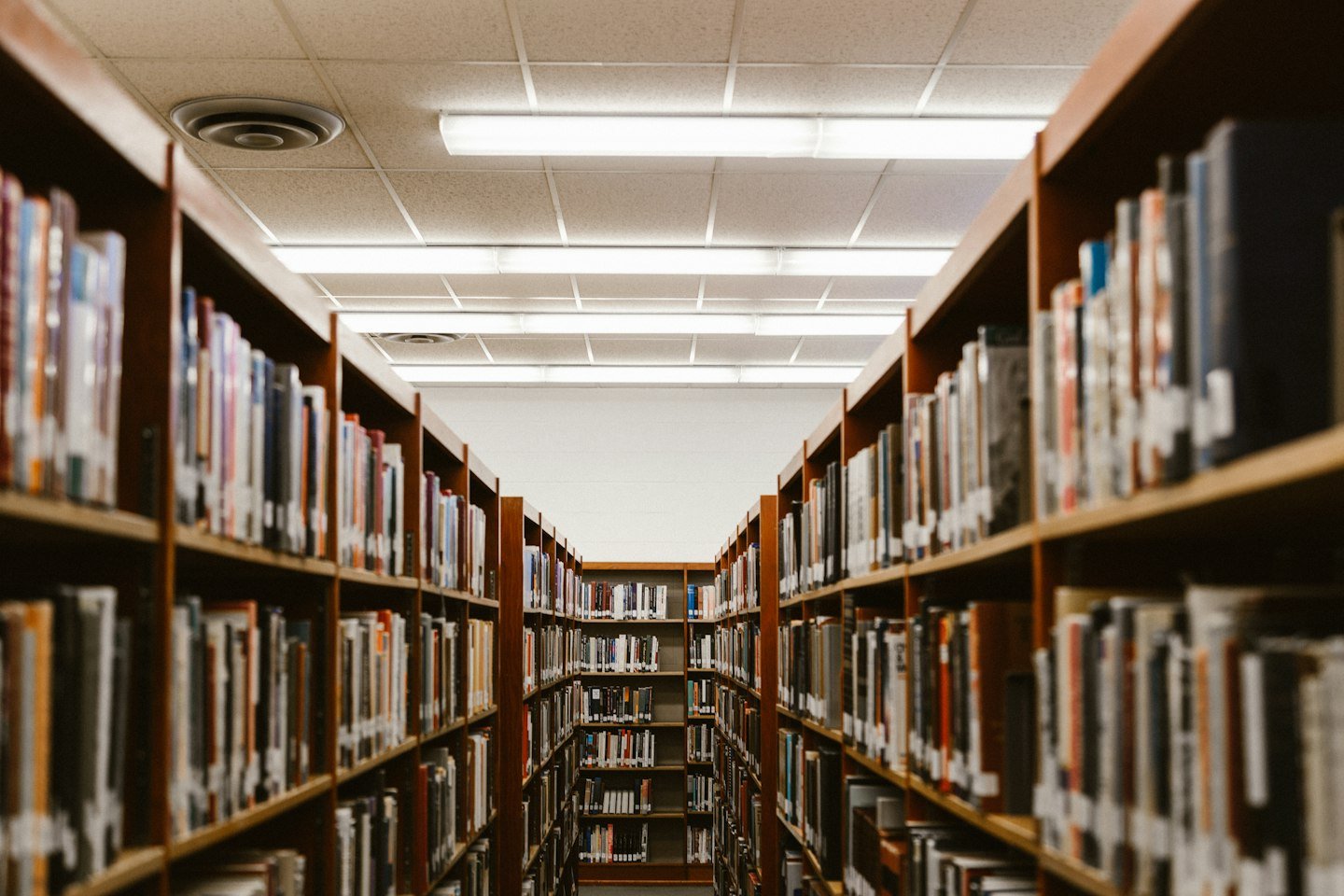Library shelves filled with learning resources