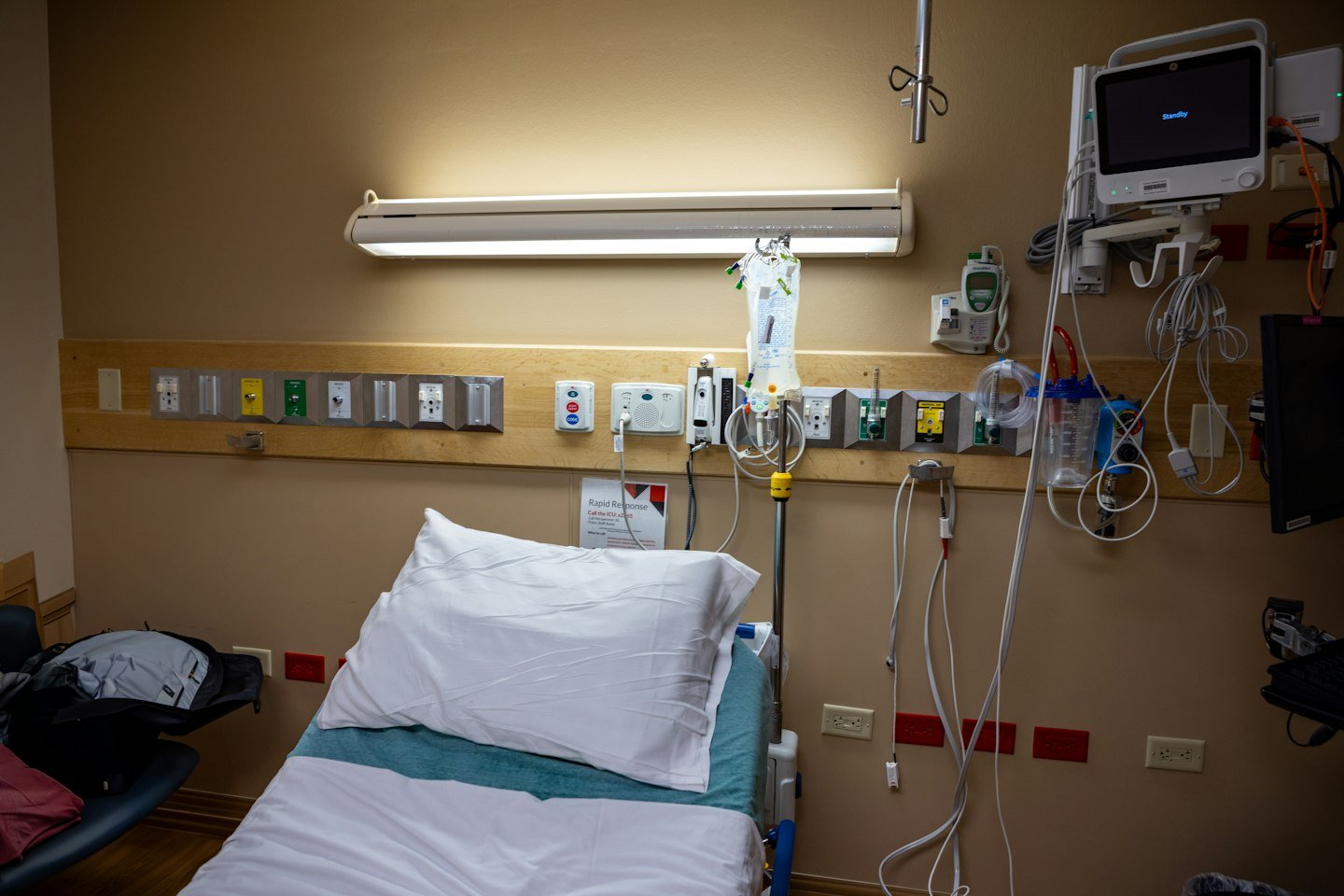 A hospital bed in an outpatient surgery area